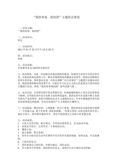 我的青春,我的团主题班会策划
