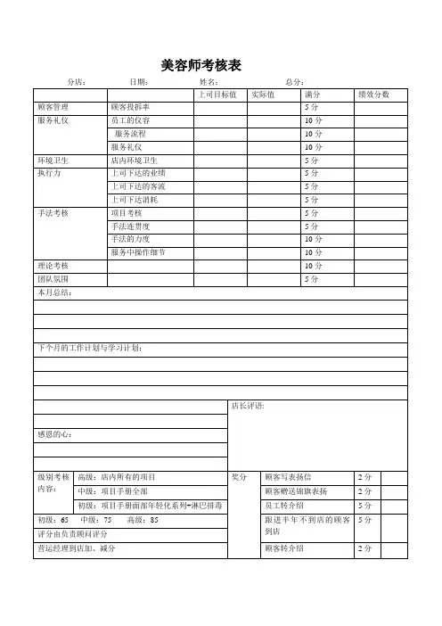 美容师考核表