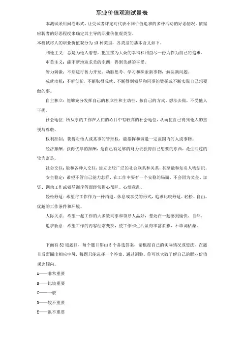 (完整word版)职业价值观测试量表