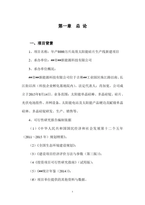 太阳能硅片生产线新建项目可行性研究报告