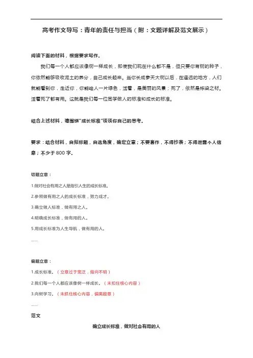 高考作文导写：青年的责任与担当(附：文题详解及范文展示)