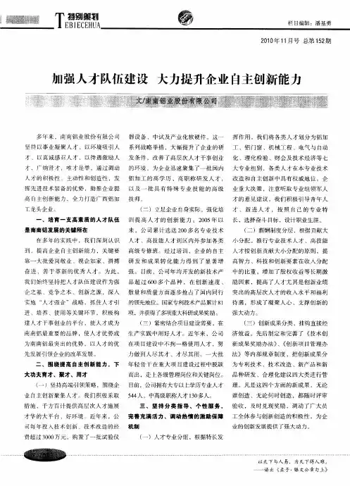 加强人才队伍建设 大力提升企业自主创新能力