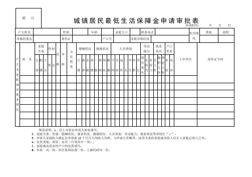 城镇居民最低生活保障金申请审批表