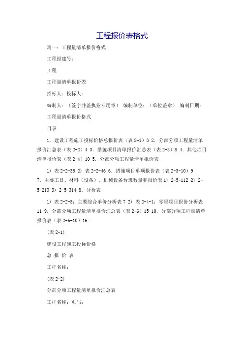工程报价表格式