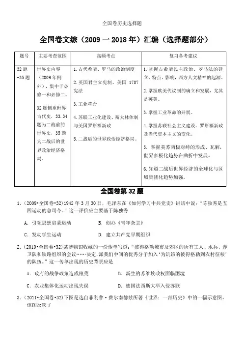 全国卷历史选择题
