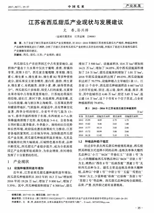江苏省西瓜甜瓜产业现状与发展建议