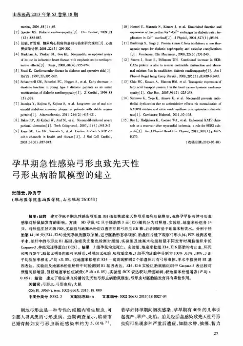 孕早期急性感染弓形虫致先天性弓形虫病胎鼠模型的建立