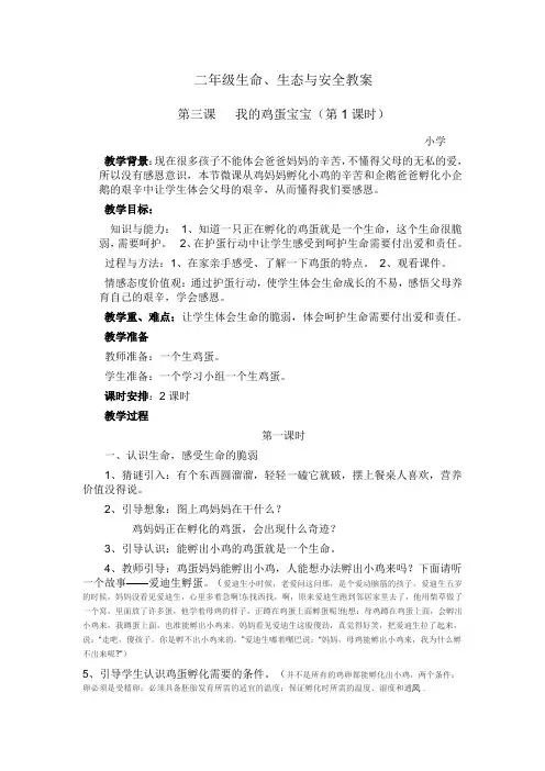二年级《生命生态安全》《我的鸡蛋宝宝》