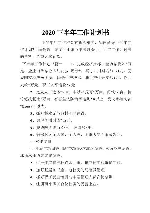 2020下半年工作计划书