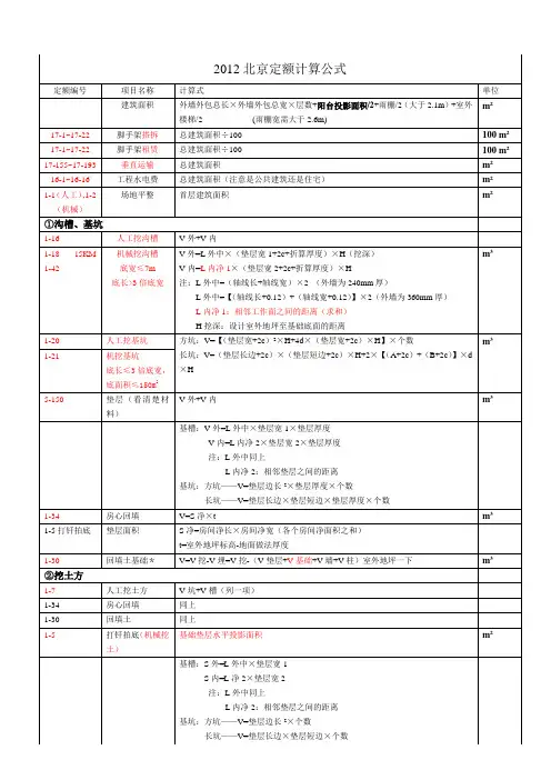 北京2015年 土建造价员常用公式-定额编号表
