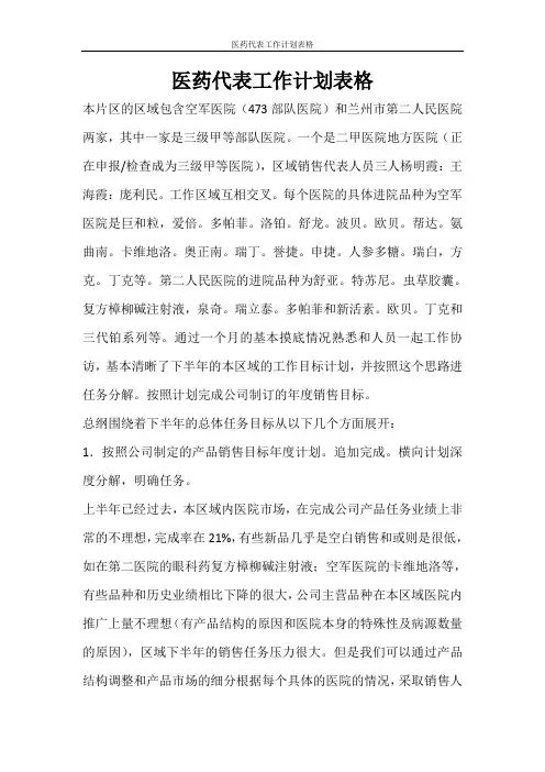 工作计划 医药代表工作计划表格