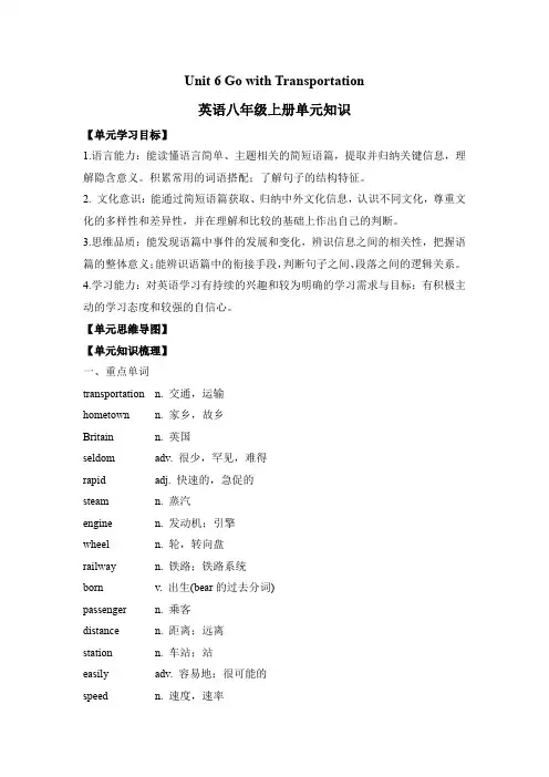 Unit6GowithTransportation单元知识冀教版八年级英语上册