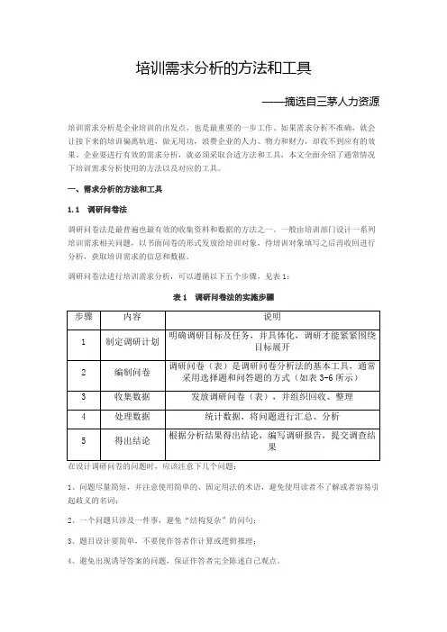培训需求分析的方法和工具