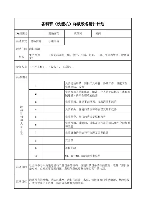 XX工厂TPM推行计划报告