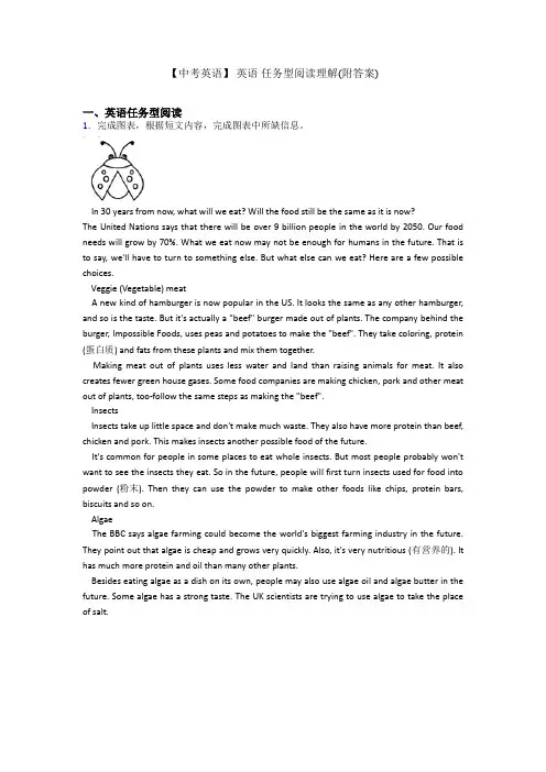 【中考英语】 英语 任务型阅读理解(附答案)