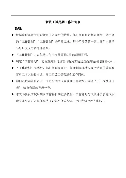试用期工作计划表 