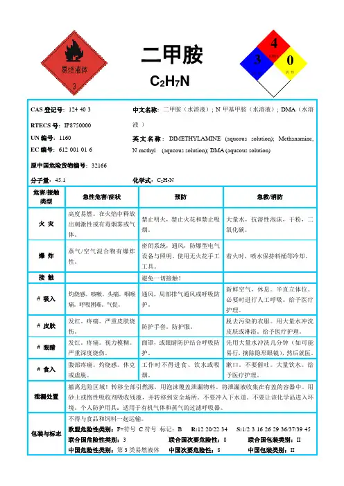 国际化学品安全卡-二甲胺