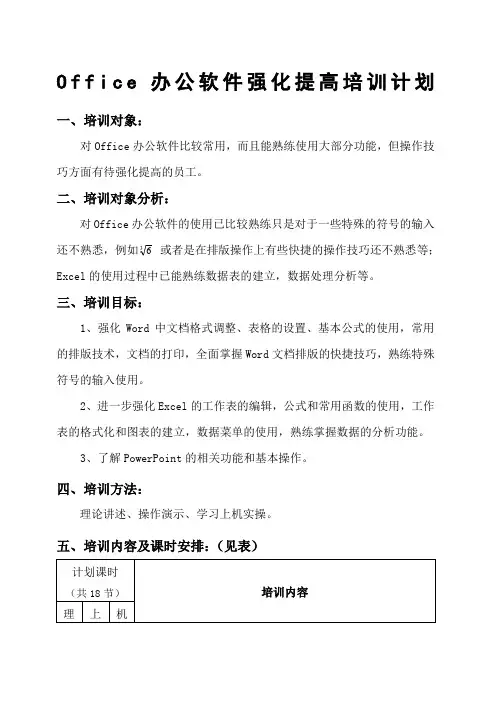 Office办公软件强化提高培训计划