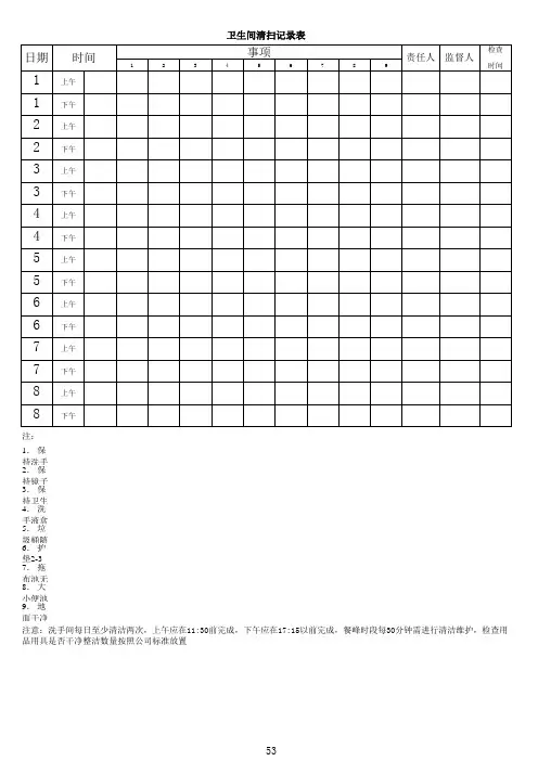 卫生间清扫记录表