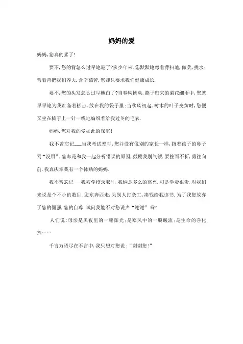 妈妈的爱_初中初三作文400字_4