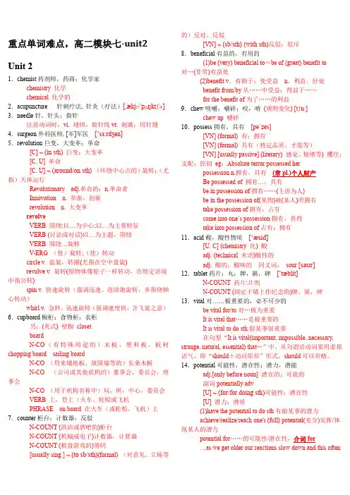 牛津译林版高中,高考重点单词难点解析个人整理,高二模块七-unit2