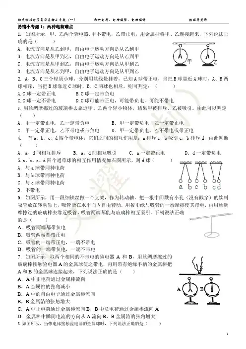 初中物理电学复习易错小专题(一)(两种电荷、电路故障、电路设计)