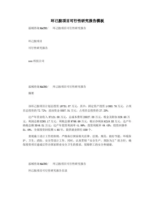 环己胺项目可行性研究报告模板