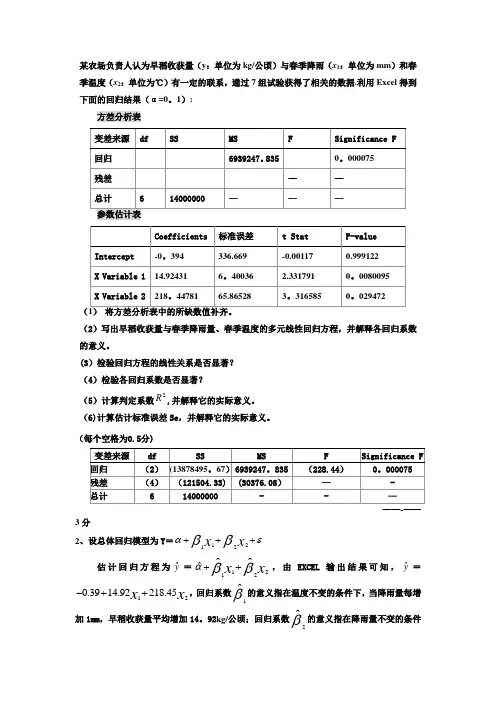 统计学多元回归分析实例