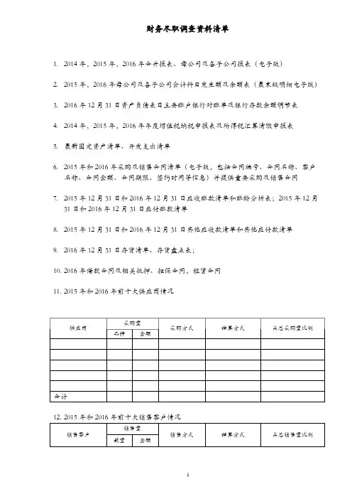 财务尽职调查资料清单模版