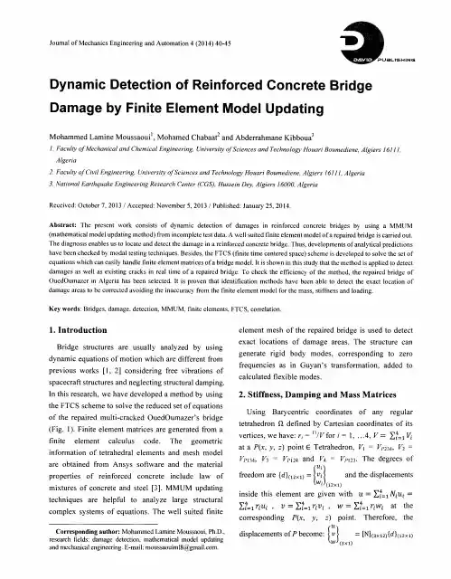 Dynamic Detection of Reinforced Concrete Bridge Damage by Finite Element Model Updating