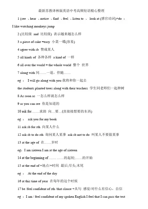最新苏教译林版英语中考高频短语精心整理大全