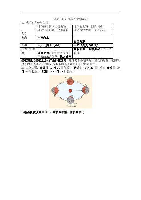 地球自转、公转相关知识点