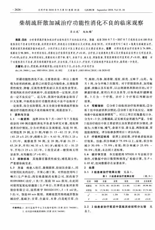 柴胡疏肝散加减治疗功能性消化不良的临床观察