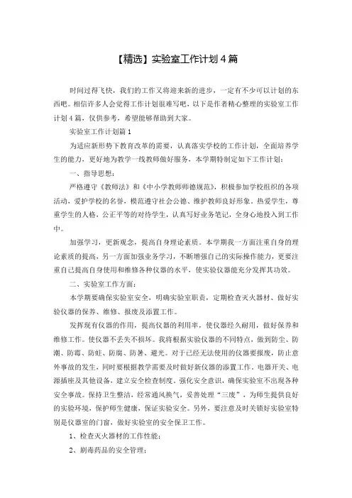 【精选】实验室工作计划4篇