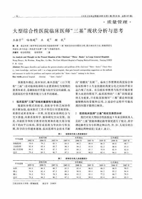 大型综合性医院临床医师“三基”现状分析与思考