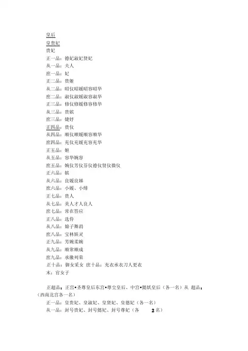 古代妃子等级