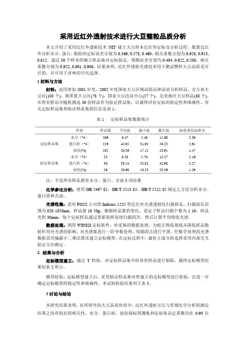 采用近红外透射技术进行大豆整粒品质分析