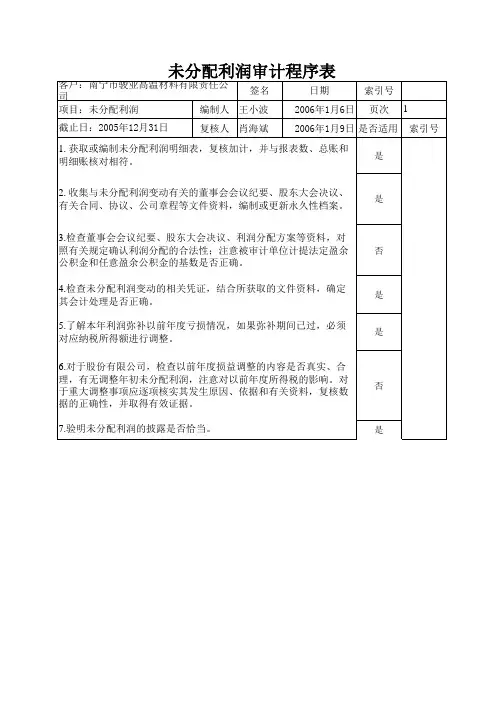 筹资与投资循环审计工作底稿