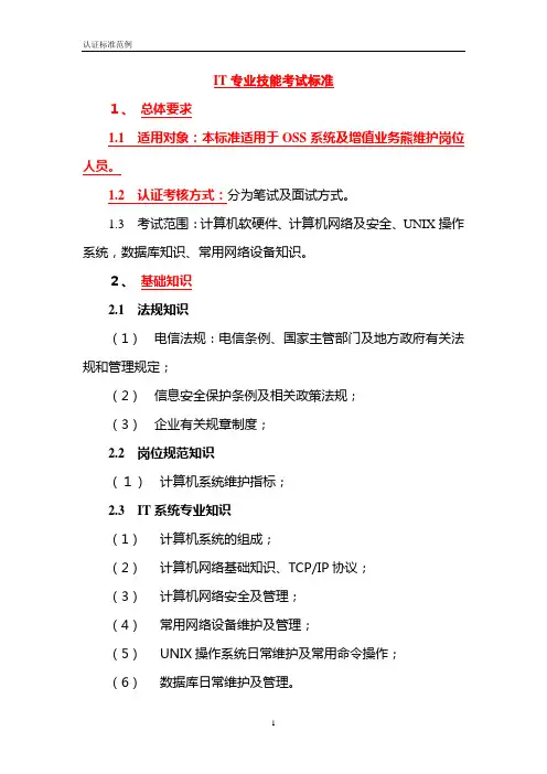 IT专业技能考试标准