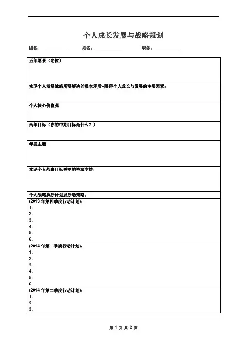 个人成长与发展战略规划模板