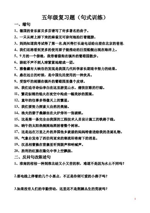 五年级下册句式训练