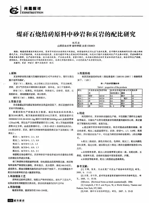 煤矸石烧结砖原料中砂岩和页岩的配比研究