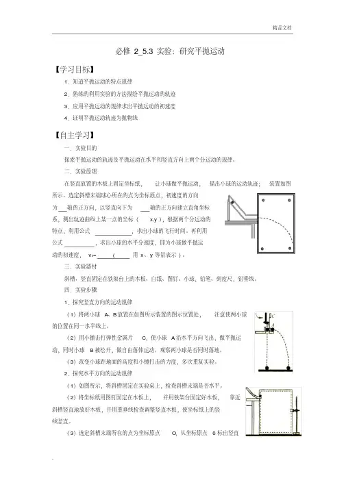 人教版高中物理必修2第五章曲线运动3.实验：研究平抛运动导学案(2)