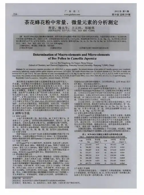 茶花蜂花粉中常量、微量元素的分析测定