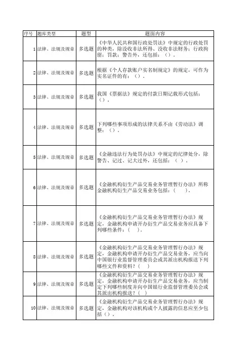 法律、法规及规章-金融考试题库-多选题
