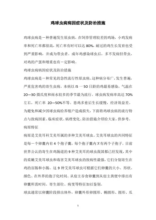 鸡球虫病病因症状及防治措施