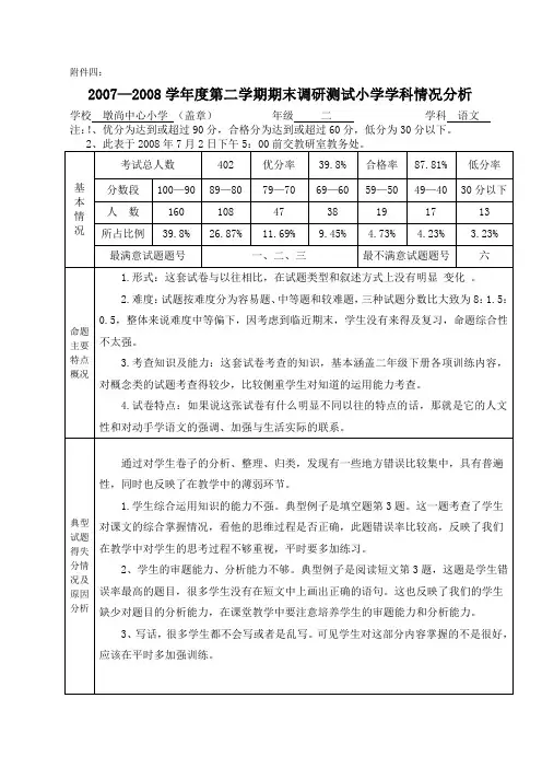 二年级语文试卷分析