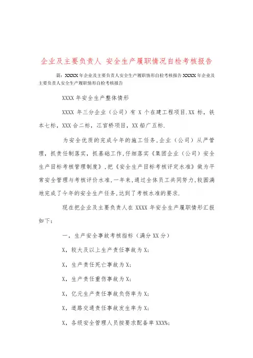 企业及主要负责人 安全生产履职情况自检考核报告