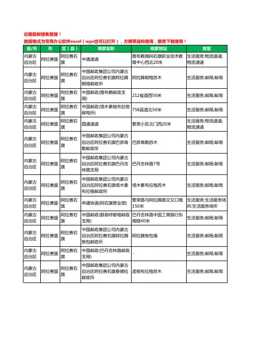 2020新版内蒙古自治区阿拉善盟阿拉善右旗快递服务有限公司工商企业公司商家名录名单黄页联系方式大全13家