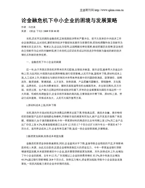论金融危机下中小企业的困境与发展策略